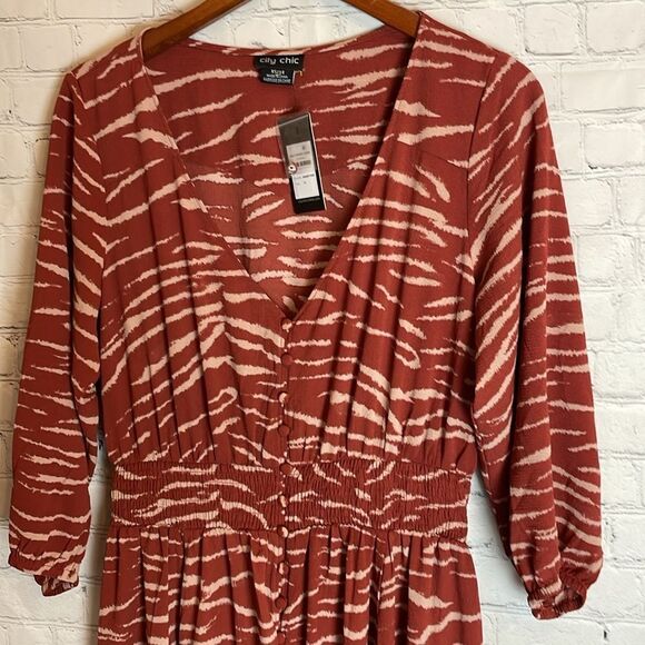 City Chic Maxi Ginger Tiger Max Dress XS Size 14 - Picture 3 of 8